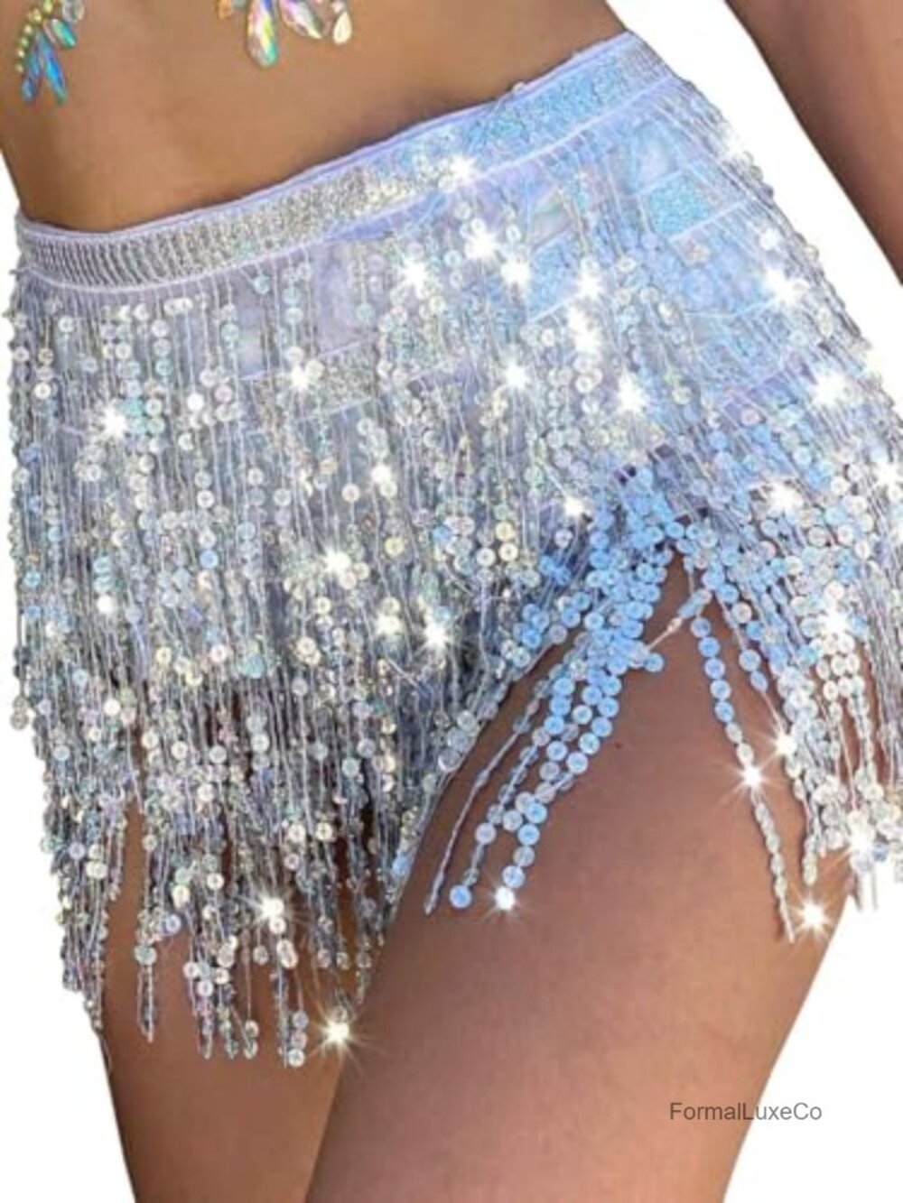 TWINKLEDE Sequin Fringe Belly Dance Hip Scarf Tassel Skirt Rave Party Outfit